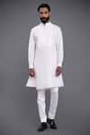 Buy_Raghavendra Rathore Jodhpur_White Cotton Linen Embroidery Kurta _at_Aza_Fashions