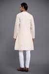 Shop_Raghavendra Rathore Jodhpur_Cream Cotton Linen Striped Pattern Round Neck Kurta _at_Aza_Fashions