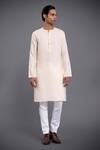 Buy_Raghavendra Rathore Jodhpur_Cream Cotton Linen Striped Pattern Round Neck Kurta _Online_at_Aza_Fashions