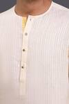 Shop_Raghavendra Rathore Jodhpur_Cream Cotton Linen Striped Pattern Round Neck Kurta _Online_at_Aza_Fashions