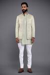 Buy_Raghavendra Rathore Jodhpur_Green Linen Silk Embroidery Paisley Bandhgala _at_Aza_Fashions