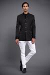 Buy_Raghavendra Rathore Jodhpur_Black Bandhgala Jacket - Linen Silk Plain Set _at_Aza_Fashions