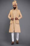 Buy_Raghavendra Rathore Jodhpur_Gold Inner Kurta Textured Pattern Front Open Achkan With _at_Aza_Fashions