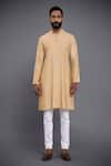 Raghavendra Rathore Jodhpur_Gold Inner Kurta Textured Pattern Front Open Achkan With _Online_at_Aza_Fashions