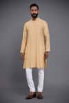 Shop_Raghavendra Rathore Jodhpur_Gold Inner Kurta Textured Pattern Front Open Achkan With _Online_at_Aza_Fashions