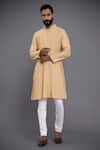 Buy_Raghavendra Rathore Jodhpur_Gold Silk Plain Pintuck Kurta _at_Aza_Fashions