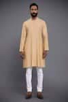 Raghavendra Rathore Jodhpur_Gold Silk Plain Pintuck Kurta _Online_at_Aza_Fashions