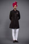 Buy_Raghavendra Rathore Jodhpur_Black Linen Silk Embroidery Floral Achkan _Online_at_Aza_Fashions