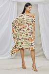 Buy_Ankur J_Multi Color Cotton Silk Bead Work, Sequins One Shoulder Draped Kaftan _Online_at_Aza_Fashions