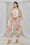 Buy_Ankur J_Multi Color Cape Organza Jumpsuit Cotton Silk Print Cut-out With Asymmetric _at_Aza_Fashions