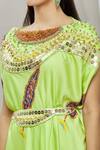Ankur J_Green Cotton Silk Bead Work, Sequins Boat Neck Embroidered Cape And Gharara Set _at_Aza_Fashions