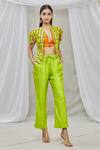 Buy_Ankur J_Green Cotton Silk Bead Work, Sequins Jacketround Printed Jacket And Pant Set _at_Aza_Fashions