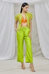 Ankur J_Green Cotton Silk Bead Work, Sequins Jacketround Printed Jacket And Pant Set _Online_at_Aza_Fashions
