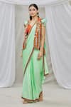 Ankur J_Blue Saree Modal Satin Blouse Cotton Silk Pre-draped And Jacket Set _Online_at_Aza_Fashions