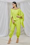 Buy_Ankur J_Green Lurex Crepe Embroidery Sequins Boat Neck Kaftan And Joggers Set _at_Aza_Fashions