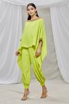 Ankur J_Green Lurex Crepe Embroidery Sequins Boat Neck Kaftan And Joggers Set _Online_at_Aza_Fashions
