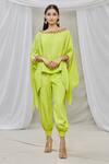 Buy_Ankur J_Green Lurex Crepe Embroidery Sequins Boat Neck Kaftan And Joggers Set _Online_at_Aza_Fashions