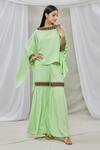 Buy_Ankur J_Green Lurex Crepe Bead Work, Sequins Boat Neck Asymmetric Kaftan And Gharara Set _at_Aza_Fashions