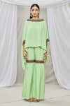 Buy_Ankur J_Green Lurex Crepe Asymmetric Kaftan And Gharara Set_Online_at_Aza_Fashions