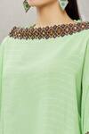 Ankur J_Green Lurex Crepe Bead Work, Sequins Boat Neck Asymmetric Kaftan And Gharara Set _at_Aza_Fashions
