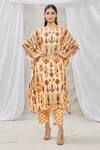 Buy_Ankur J_Peach Cotton Silk Embroidery Sequins V Neck Embellished Kaftan With Pant _at_Aza_Fashions