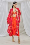 Ankur J_Red Bustier And Shrugcotton Silk Skirt Modal Asymmetric Shrug & Set _Online_at_Aza_Fashions