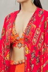 Ankur J_Red Bustier And Shrugcotton Silk Skirt Modal Asymmetric Shrug & Set _at_Aza_Fashions