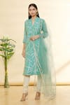 Buy_Rohini Bedi_Green Chanderi Embroidered Applique And Hand Work Notched Kurta Set _at_Aza_Fashions