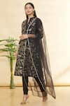 Rohini Bedi_Black Chanderi Embroidered Applique And Hand Work Notched Kurta Set _Online_at_Aza_Fashions