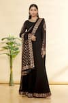 Rohini Bedi_Black Silk Embroidered Applique And Hand Work Round Anarkali Set _Online_at_Aza_Fashions