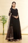 Buy_Rohini Bedi_Black Silk Embroidered Applique And Hand Work Round Anarkali Set _at_Aza_Fashions