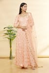 Buy_Rohini Bedi_Peach Art Georgette Embroidered Sequin Leaf Neck Anarkali Set _at_Aza_Fashions