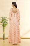 Shop_Rohini Bedi_Peach Art Georgette Embroidered Sequin Leaf Neck Anarkali Set _at_Aza_Fashions