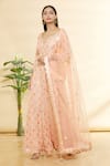 Buy_Rohini Bedi_Peach Art Georgette Embroidered Sequin Leaf Neck Anarkali Set _Online_at_Aza_Fashions