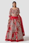 Buy_Swati Narula_Red Lehenga And Blouse Raw Silk Hand Embroidered Gul Bridal Set  _at_Aza_Fashions