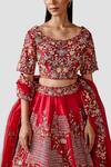 Shop_Swati Narula_Red Lehenga And Blouse Raw Silk Hand Embroidered Gul Bridal Set  _Online_at_Aza_Fashions