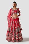 Buy_Swati Narula_Red Organza Floral Motifs V Neck Zohreh Embroidered Bridal Lehenga Set _at_Aza_Fashions