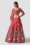 Swati Narula_Red Organza Floral Motifs V Neck Zohreh Embroidered Bridal Lehenga Set _Online_at_Aza_Fashions