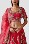 Shop_Swati Narula_Red Organza Floral Motifs V Neck Zohreh Embroidered Bridal Lehenga Set _Online_at_Aza_Fashions