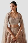 Buy_Swati Narula_Beige Dupatta Net, Lehenga And Blouse Gulzar Hand Embroidered Bridal Set _Online_at_Aza_Fashions