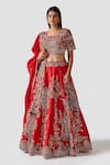 Buy_Swati Narula_Red Lehenga And Blouse Raw Silk Hand Embroidered Kaameh Bridal Set  _at_Aza_Fashions