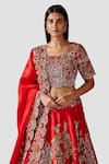 Buy_Swati Narula_Red Lehenga And Blouse Raw Silk Hand Embroidered Kaameh Bridal Set  _Online_at_Aza_Fashions