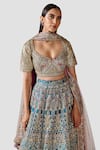 Shop_Swati Narula_Blue Lehenga Silk Banarasi Hand Embroidered Laela Bridal Set  _at_Aza_Fashions