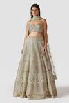 Buy Swati Narula Green Dupatta Net, Lehenga And Blouse Organza Leather Azar Bridal Set at Aza Fashions Buy_Swati Narula_Green Dupatta Net, Lehenga And Blouse Organza Leather Azar Bridal Set _at_Aza_Fashions
