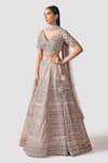 Buy_Swati Narula_Beige Lehenga And Blouse Organza Hand Embroidered Parisa Bridal Set  _Online_at_Aza_Fashions