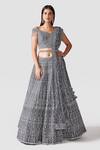 Buy_Swati Narula_Grey Dupatta Net, Lehenga And Blouse Organza Elahe Hand Embroidered Set _at_Aza_Fashions