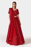 Buy_Swati Narula_Red Organza And Net Embroidery Crystals Leaf Shaizen Bridal Lehenga Set  _at_Aza_Fashions