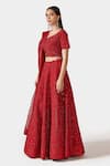 Swati Narula_Red Organza And Net Embroidery Crystals Leaf Shaizen Bridal Lehenga Set  _Online_at_Aza_Fashions