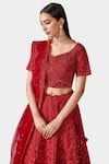 Buy_Swati Narula_Red Organza And Net Embroidery Crystals Leaf Shaizen Bridal Lehenga Set  _Online_at_Aza_Fashions