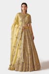 Buy_Swati Narula_Yellow Organza Hand Embroidered Floral Nazam Bridal Lehenga Set  _at_Aza_Fashions